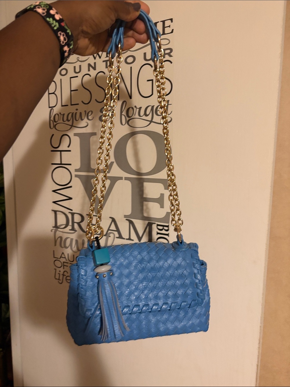 Sondra Roberts Bright Blue Woven Chain-Handle Crossbody